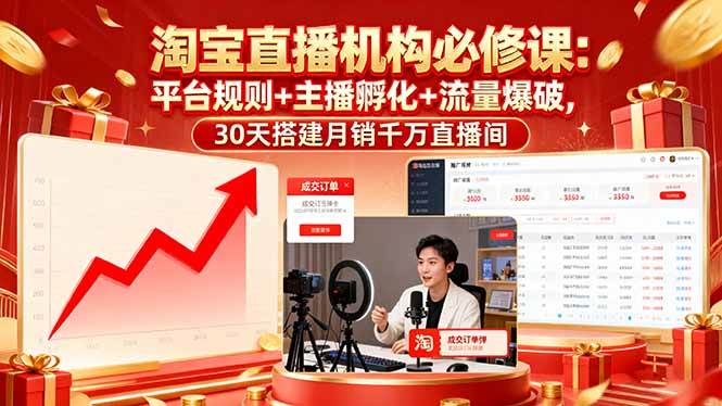 （16087期）淘宝直播机构必修课：平台规则/主播孵化/流量爆破,30天搭建月销千万直播间-怪兽网创俱乐部