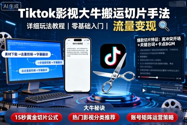 Tiktok影视大牛搬运切片手法，详细玩法教程-怪兽网创俱乐部