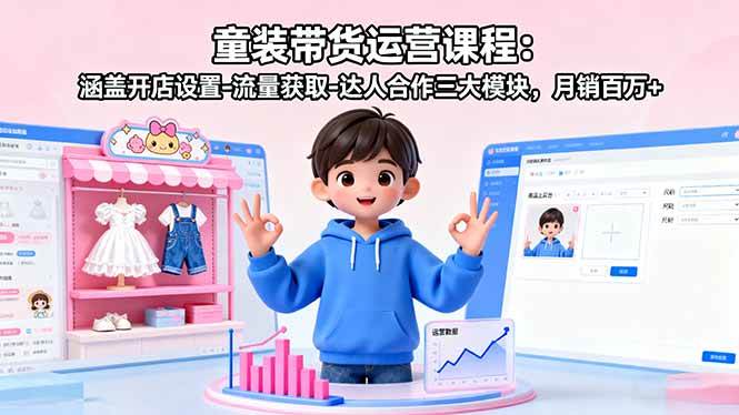 （16081期）童装带货运营课程：涵盖开店设置-流量获取-达人合作三大模块，月销百万+-怪兽网创俱乐部