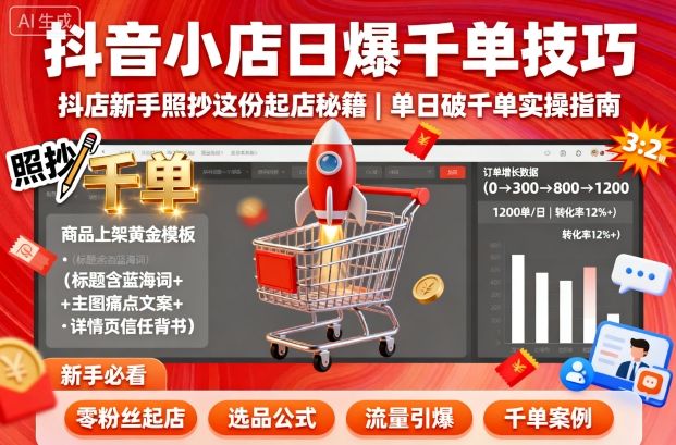 抖音小店日爆千单技巧，抖店新手照抄这份起店秘籍，单日破千单-怪兽网创俱乐部