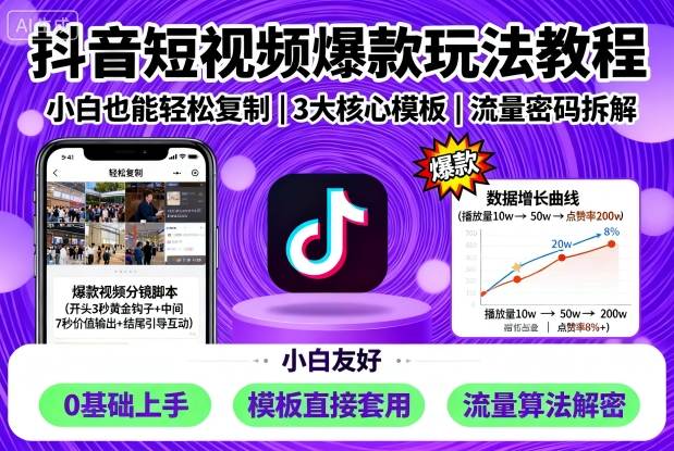 抖音短视频爆款玩法教程，小白也能轻松复制-怪兽网创俱乐部