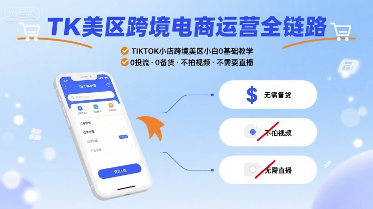 TK美区跨境电商运营全链路，TIKTOK小店跨境美区小白0基础教学，0投流0备货不拍视频不需要直播-怪兽网创俱乐部