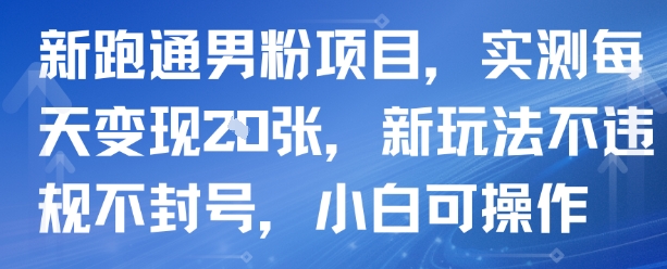 新跑通男粉项目，实测每天变现多张，新玩法不违规不封号，小白可操作-怪兽网创俱乐部
