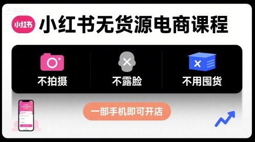 小红书无货源电商课程，不拍摄不露脸不用囤货，一部手机即可开店-怪兽网创俱乐部