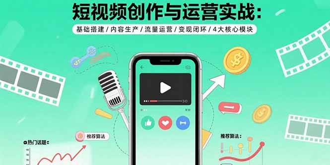 （15819期）短视频创作与运营实战：基础搭建/内容生产/流量运营/变现闭环/4大核心模块-怪兽网创俱乐部