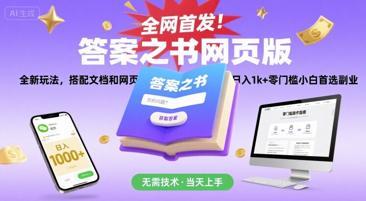 全网首发！答案之书网页版，全新玩法，搭配文档和网页，日入1k+零门槛小白首选副业【揭秘】-怪兽网创俱乐部