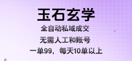 玉石玄学全自动私域成交，一单99每天十单以上，无需人工和矩阵账号，蓝海项目直接干【揭秘】-怪兽网创俱乐部
