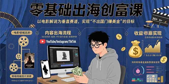 （15709期）零基础出海创富课：以电影解说为垂直赛道，实现不出国门赚美金的目标-怪兽网创俱乐部