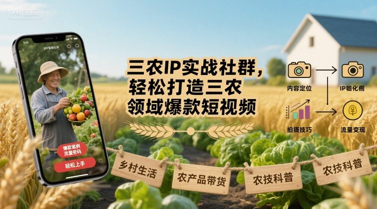 三农IP实战社群，轻松打造三农领域爆款短视频-怪兽网创俱乐部