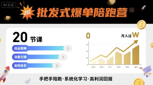 批发式爆单陪跑营，20节课带你实现批发式爆单，带你经松月入过W-怪兽网创俱乐部