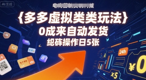 多多虚拟类目玩法，0成本全自动发货，矩阵操作日5张-怪兽网创俱乐部