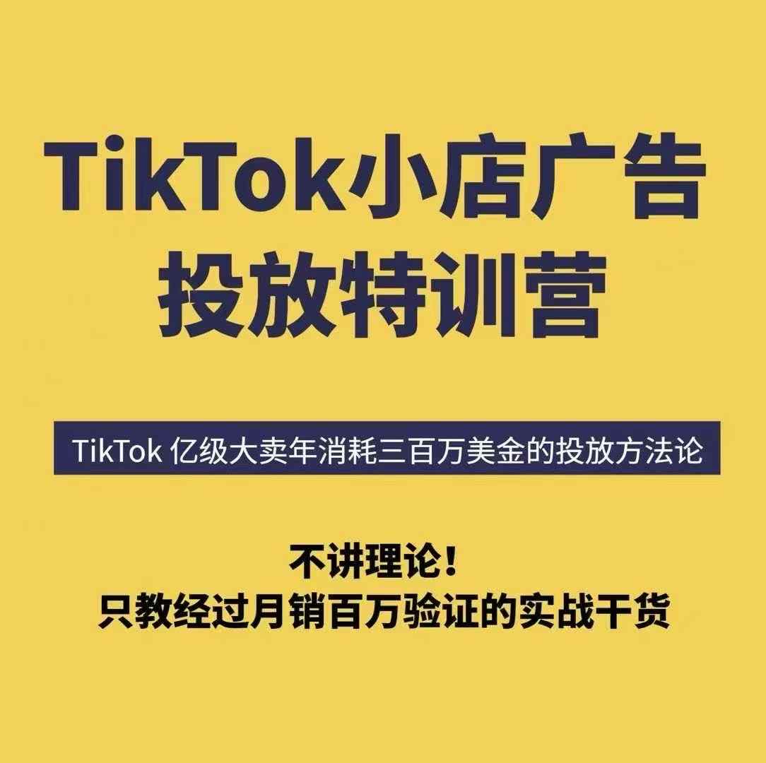 TikTok小店广告投放特训营，6天破局计划专治各种“投不动”，教你经过月销百万验证的实战干货-怪兽网创俱乐部