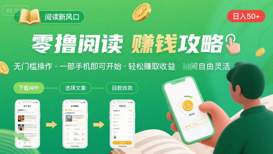 零撸阅读新风口，无门槛轻松挣，一部手机，日入 50-3张【揭秘】-怪兽网创俱乐部