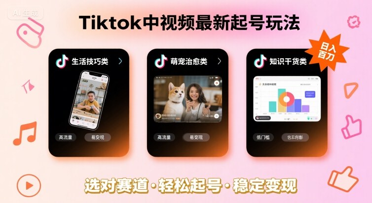 Tiktok中视频最新起号玩法，想要日入百刀，做好这几个赛道就可以了-怪兽网创俱乐部