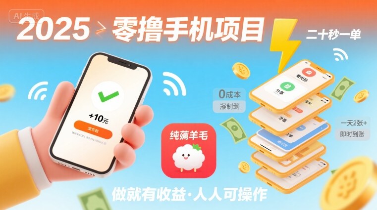 2025年零撸手机项目，二十秒一单，纯薅羊毛 一天2张+做就有-怪兽网创俱乐部