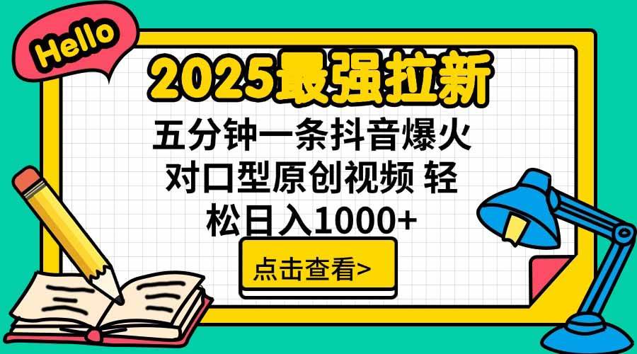 图片[1]-（15736期）2025最强拉新，单用户下载5块佣金，5分钟一条抖音爆火原创对口型视频，…-怪兽网创俱乐部