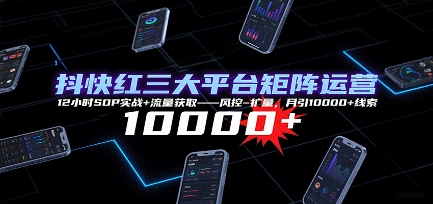 抖快红三大平台矩阵运营，12小时SOP实战+流量获取-风控-扩量，月引10000+线索-怪兽网创俱乐部
