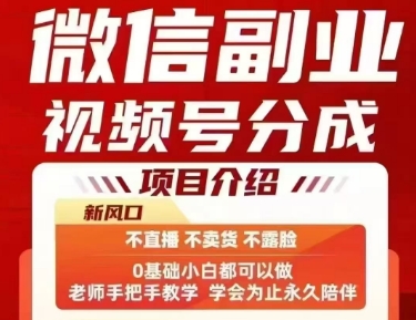 微信副业视频号分成，不直播 不卖货 不露脸，三五分钟即可完成一条作，每日收益几十、几张不等-怪兽网创俱乐部