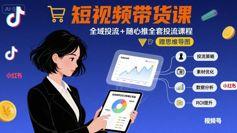 最新短视频带货课，全域投流+随心推全套投流课程+思维导图-怪兽网创俱乐部