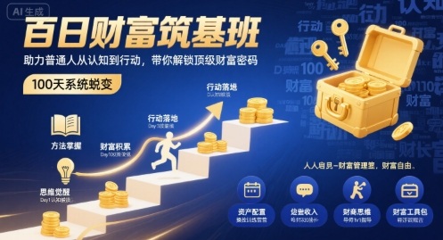 百日财富筑基班，助力普通人从认知到行动，带你解锁顶级财富密码-怪兽网创俱乐部