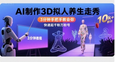 Ai制作3D拟人养生走秀，3分钟手把手教会你，快速起千粉万粉号-怪兽网创俱乐部