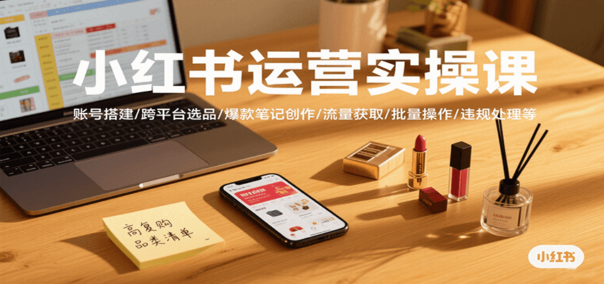小红书运营实操课，账号搭建/跨平台选品/爆款笔记创作/流量获取/批量操作/违规处理等-怪兽网创俱乐部