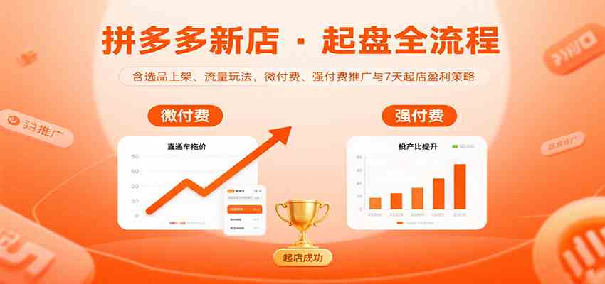 拼多多新店起盘全流程，含选品上架、流量玩法，微付费、强付费推广与7天起店盈利策略-怪兽网创俱乐部