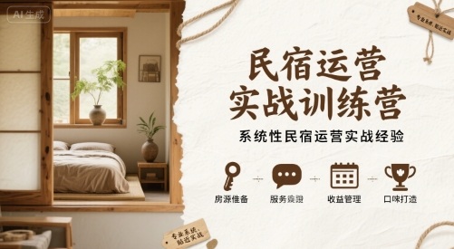 民宿运营实战训练营，系统性民宿运营实战经验-怪兽网创俱乐部