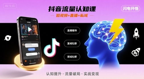 抖音流量认知课，短视频+直播+私域，认知提升，闪电开悟-怪兽网创俱乐部