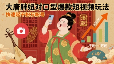大唐胖妞对口型爆款短视频玩法，快速起千粉万粉号-怪兽网创俱乐部
