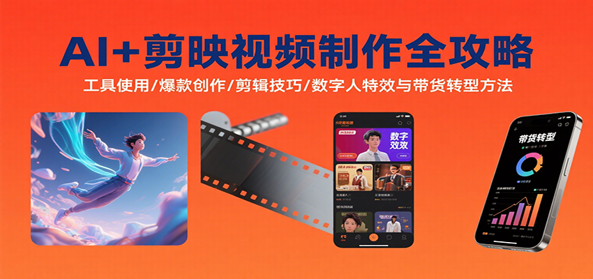 AI+剪映视频制作全攻略：工具使用/爆款创作/剪辑技巧/数字人特效与带货转型方法-怪兽网创俱乐部
