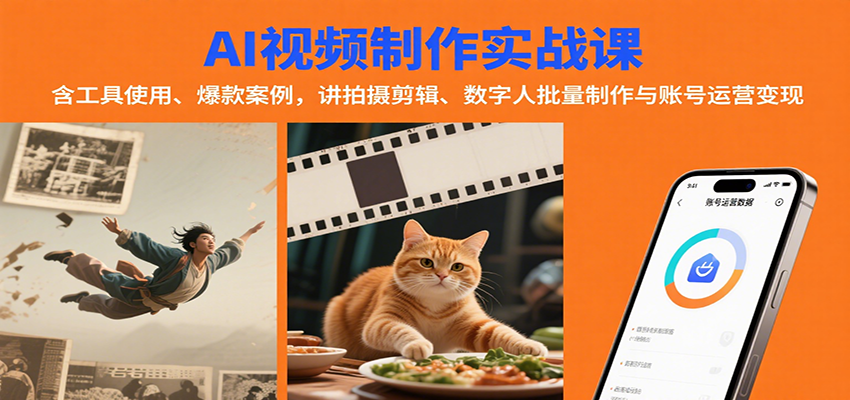 AI视频制作实战：含工具使用、爆款案例，讲拍摄剪辑、数字人批量制作与账号运营变现-怪兽网创俱乐部