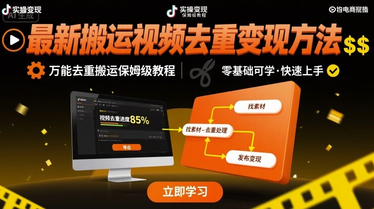 最新搬运视频去重变现方法，万能去重搬运保姆级教程-怪兽网创俱乐部