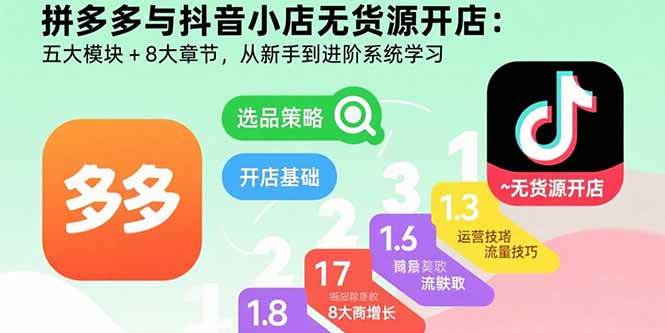 （15805期）拼多多与抖音小店无货源开店：五大模块+8大章节，从新手到进阶系统学习-怪兽网创俱乐部