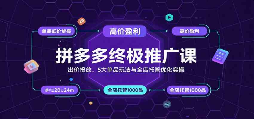拼多多终极推广课：出价投放、5大单品玩法与全店托管优化实操-怪兽网创俱乐部
