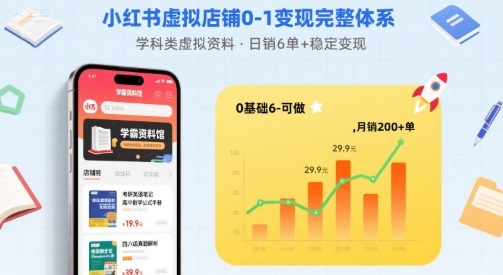小红书虚拟店铺0-1变现完整体系：卖学科类虚拟资料，一天6张+，很稳定【已完结】-怪兽网创俱乐部