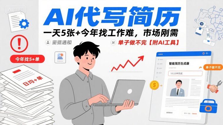 AI代写简历，一天5张+今年找工作难，市场刚需，单子做不完【附AI工具】-怪兽网创俱乐部