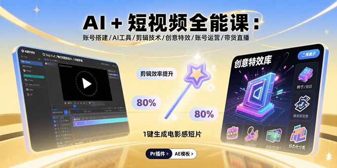 AI+短视频全能课：账号搭建/AI工具/剪辑技术/创意特效/账号运营/带货直播-怪兽网创俱乐部