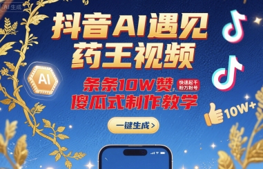 抖音AI遇见药王视频，条条10W赞，快速起千粉万粉号，傻瓜式制作教学-怪兽网创俱乐部