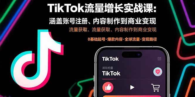 （15791期）TikTok流量增长实战课：涵盖账号注册、流量获取、内容制作到商业变现-怪兽网创俱乐部