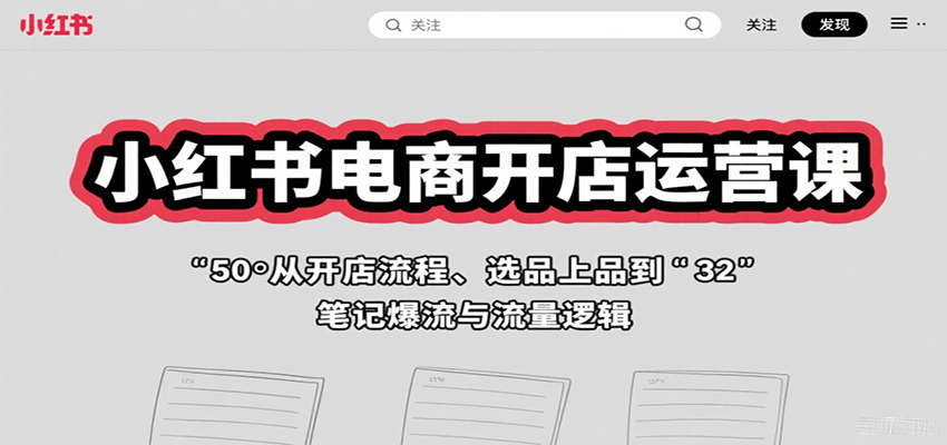 小红书电商开店运营课：从开店流程、选品上品到笔记爆流与流量逻辑-怪兽网创俱乐部